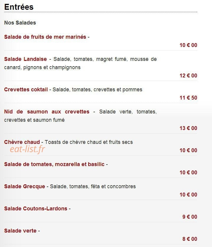 Carte et menu de La Tavaiolle à Le Puy Sainte Reparade — Les entrées