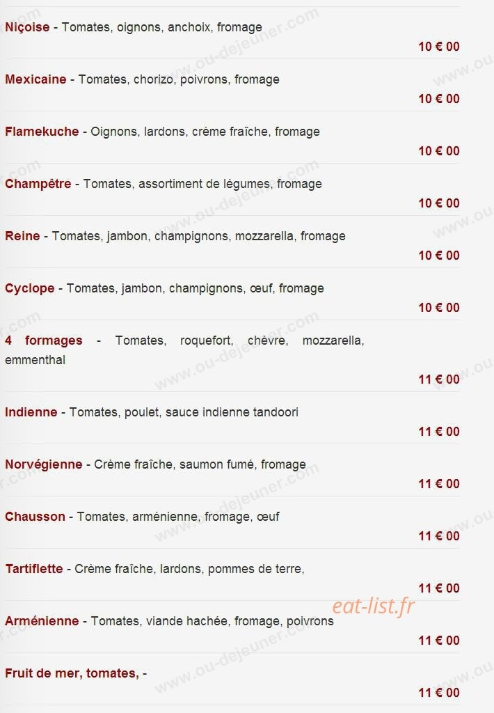 Carte et menu de La Tavaiolle à Le Puy Sainte Reparade — Les pizzas suite