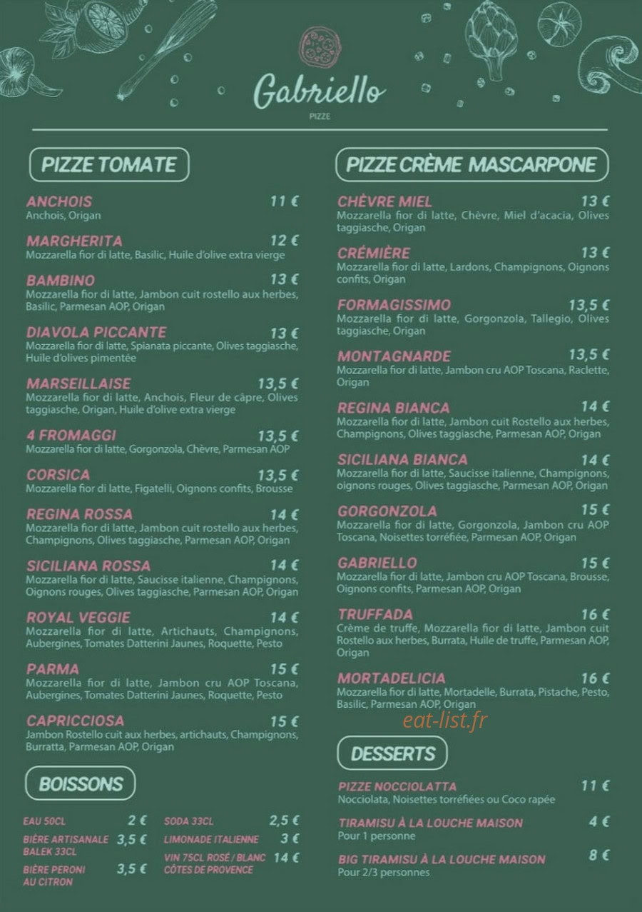 Gabriello Pizze — carte page 1