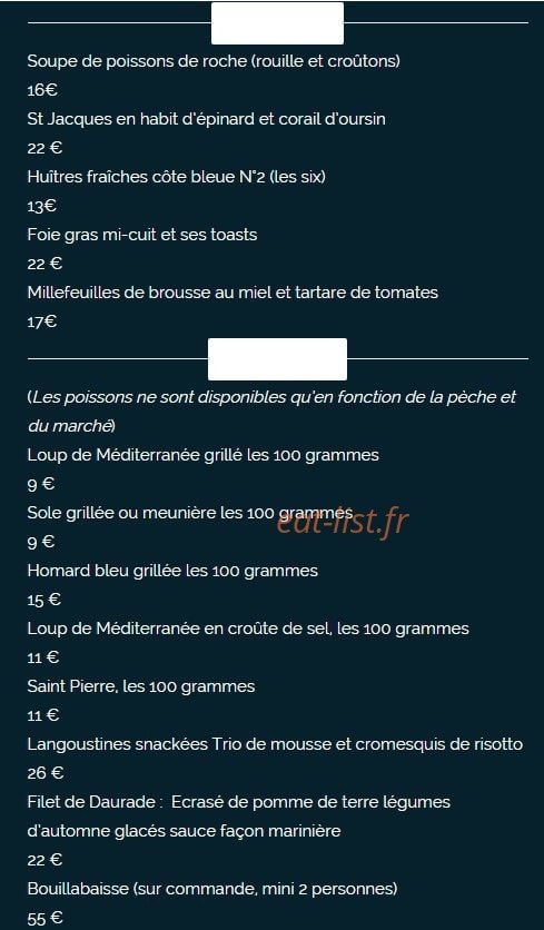 Carte et menu de Le Madrigal à Carry le Rouet — Les entrées et les plats