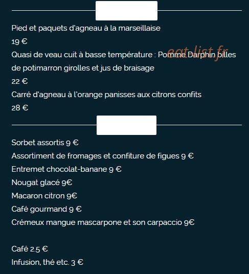 Carte et menu de Le Madrigal à Carry le Rouet — Les autres plats et les desserts