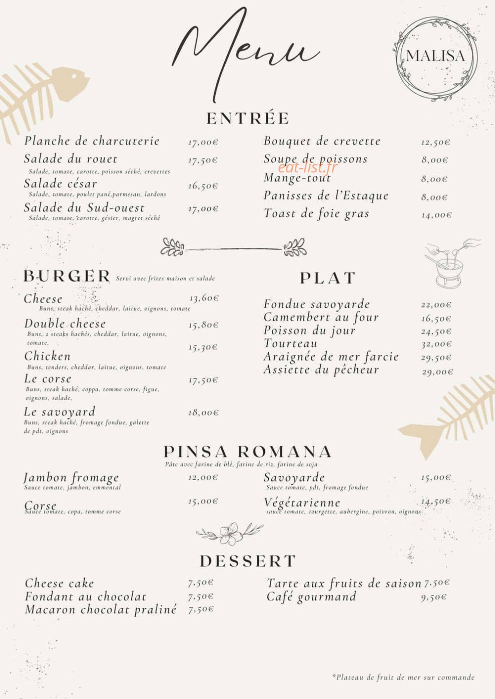 Le Malisa Beach — carte page 1