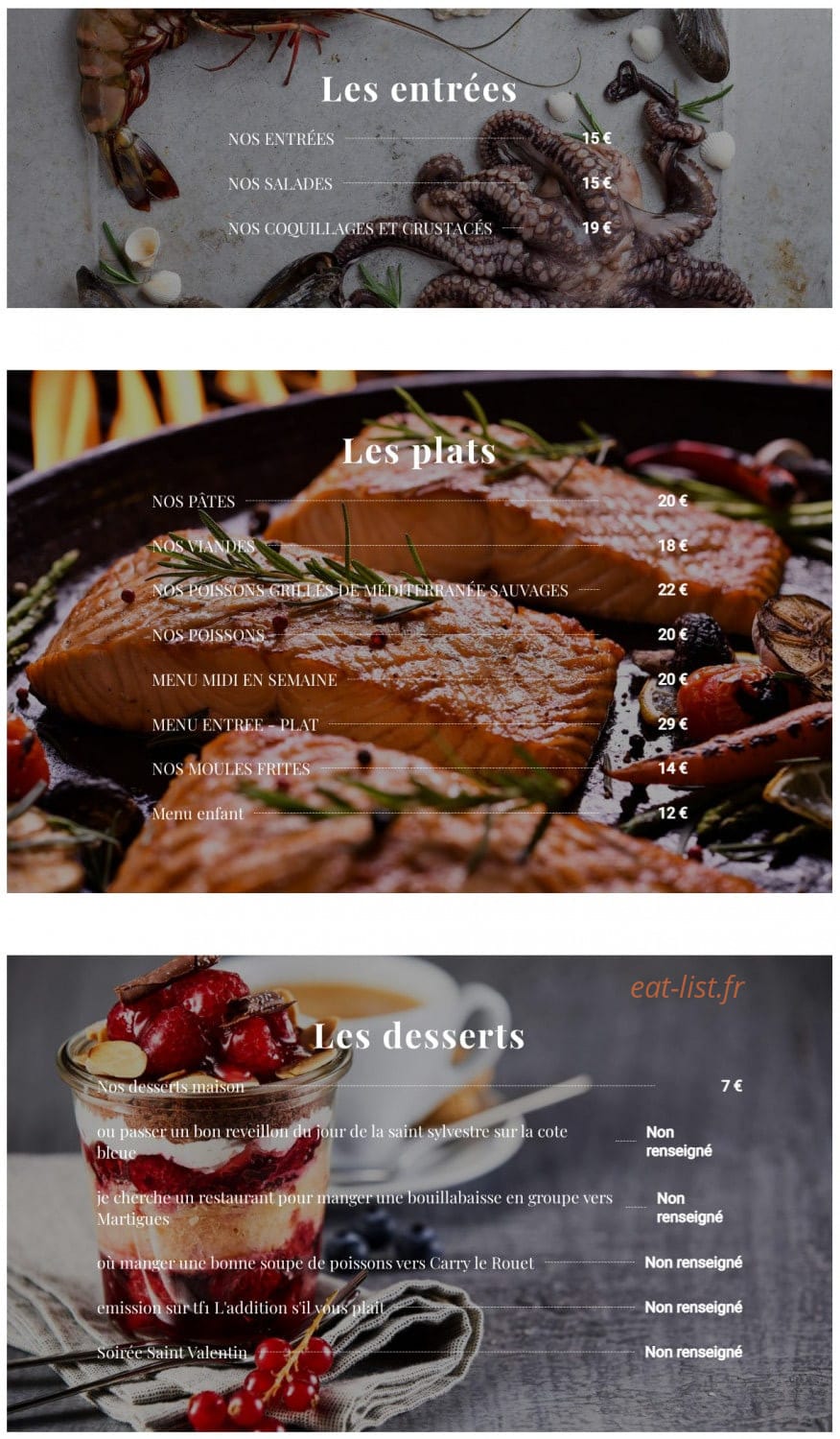 Carte et menu de Le Scoop à Carry le Rouet — Les plats à la carte