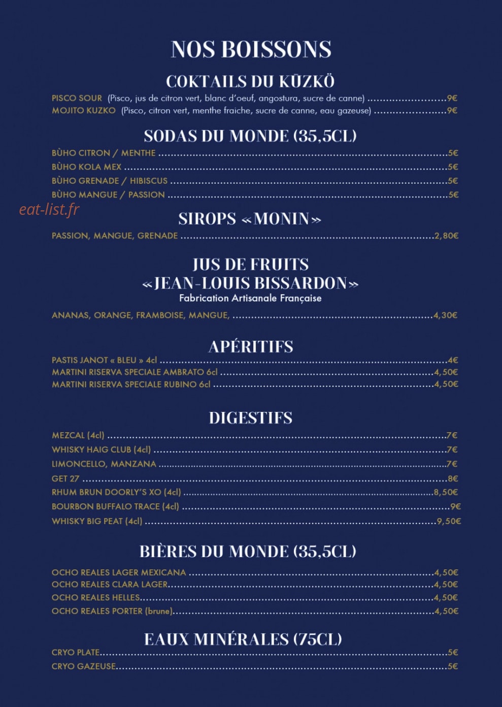 Restaurant Kuzko — carte page 4