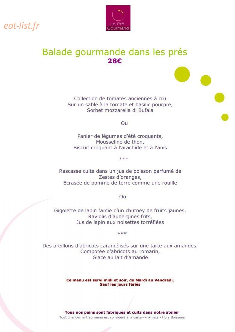 Le Pré Gourmand du Village — carte page 1
