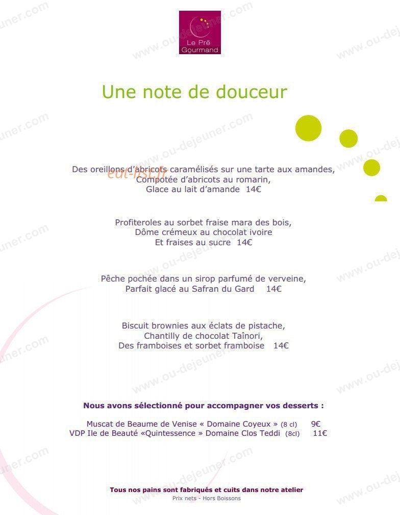Le Pré Gourmand du Village — carte page 9