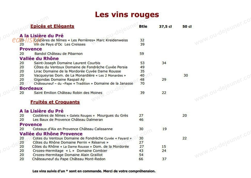 Le Pré Gourmand du Village — carte page 12