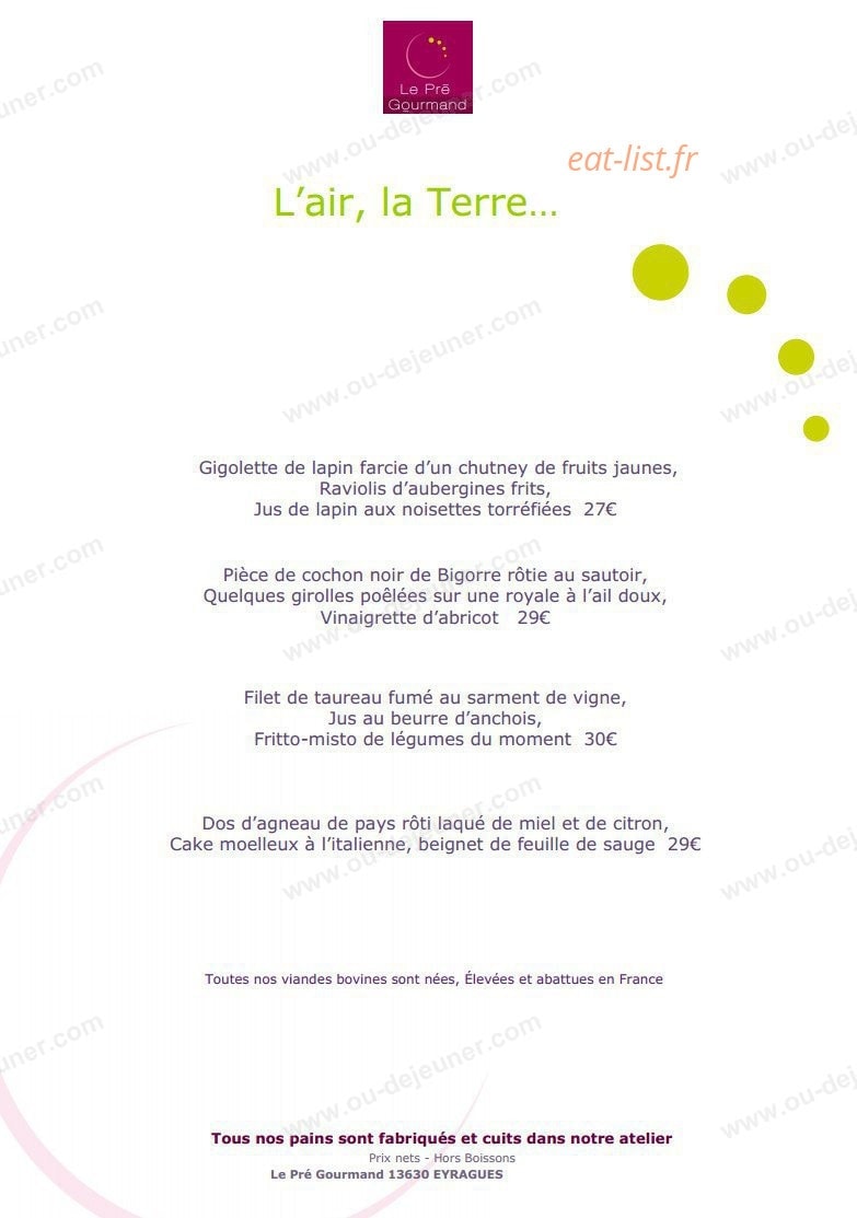 Le Pré Gourmand du Village — carte page 7