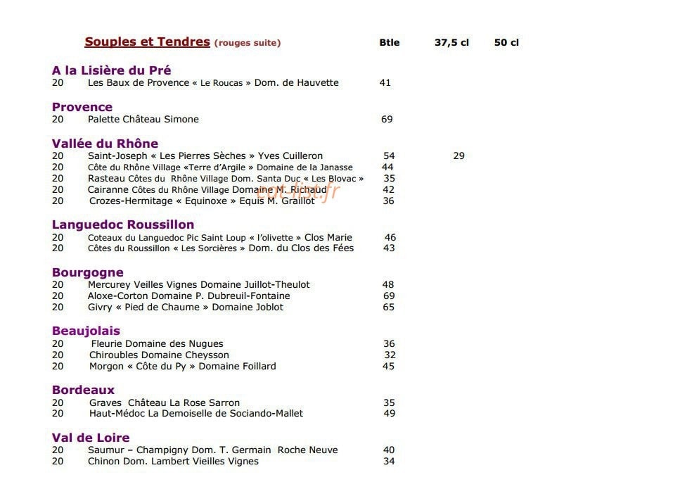 Le Pré Gourmand du Village — carte page 13