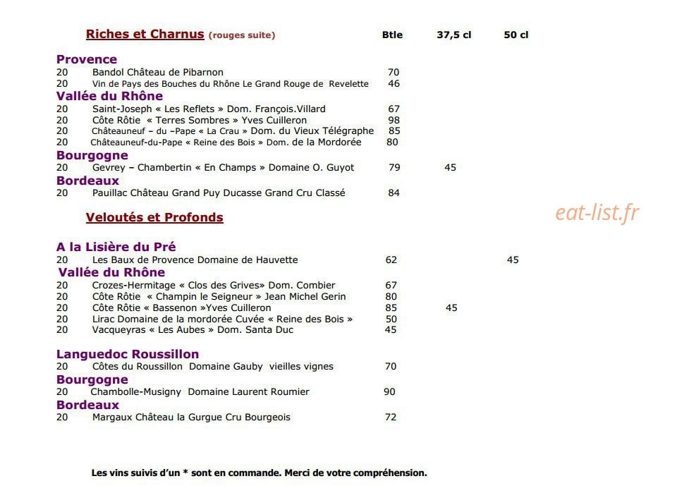 Le Pré Gourmand du Village — carte page 14