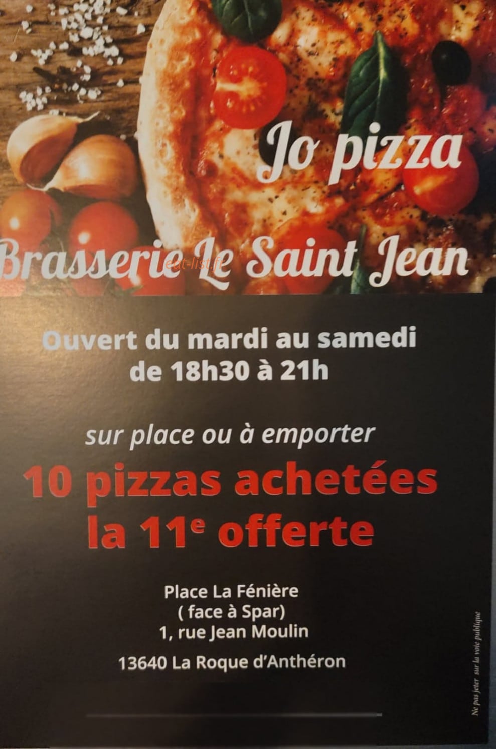 Jo Pizza — carte page 1