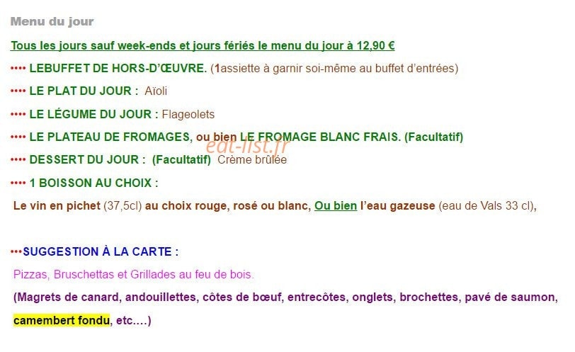 Le Relais des Fumades — carte page 1