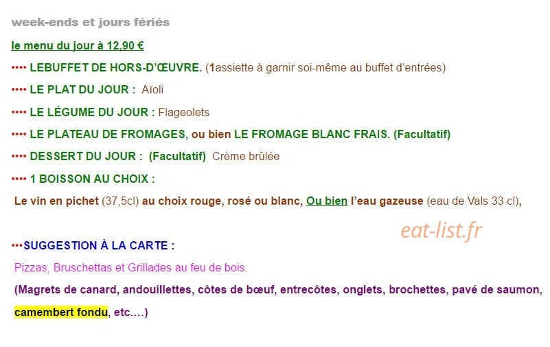 Le Relais des Fumades — carte page 2