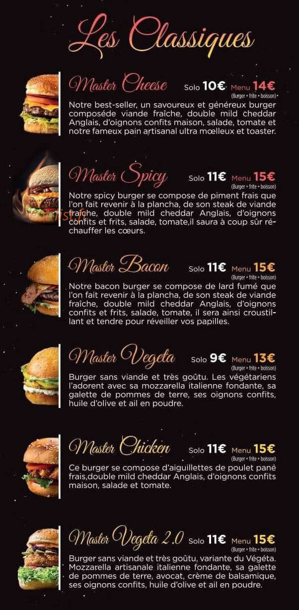 Master Burger — carte page 3