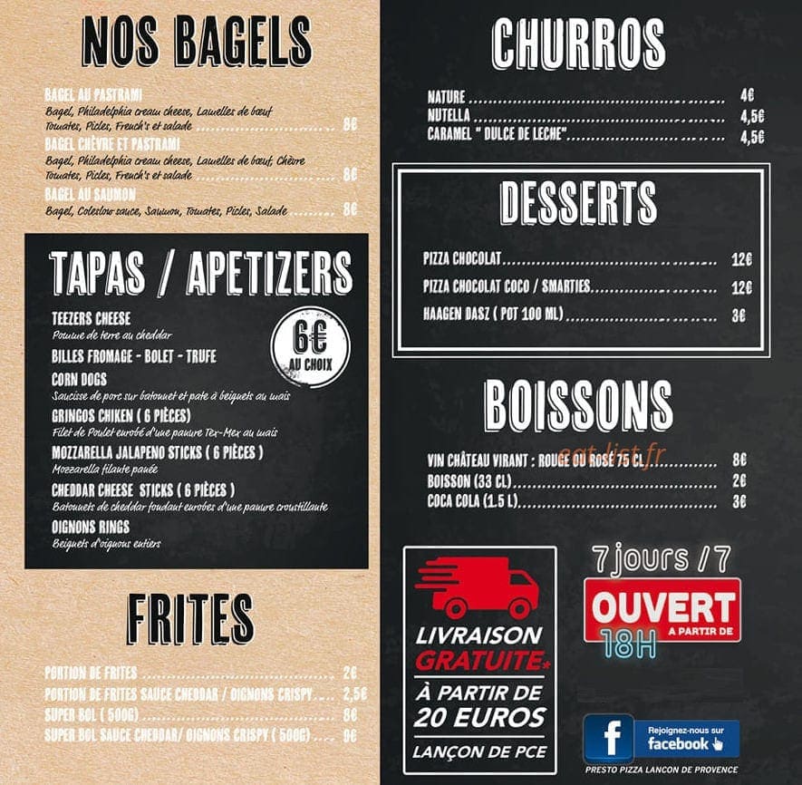 Presto Pizza — carte page 4