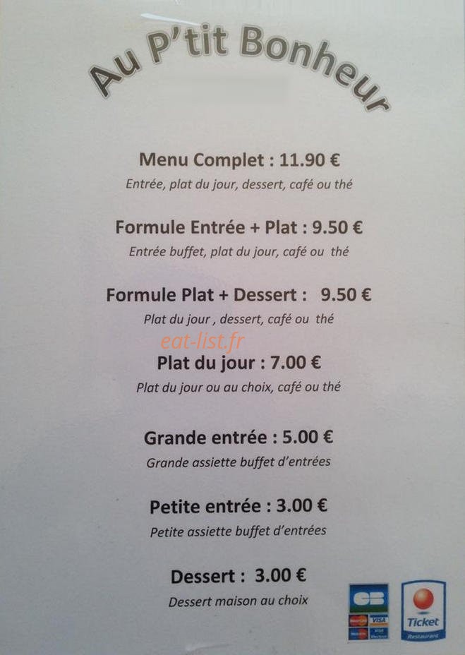 Au ptit bonheur — carte page 1