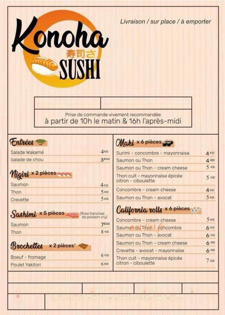 Konoha-sushi — carte page 1