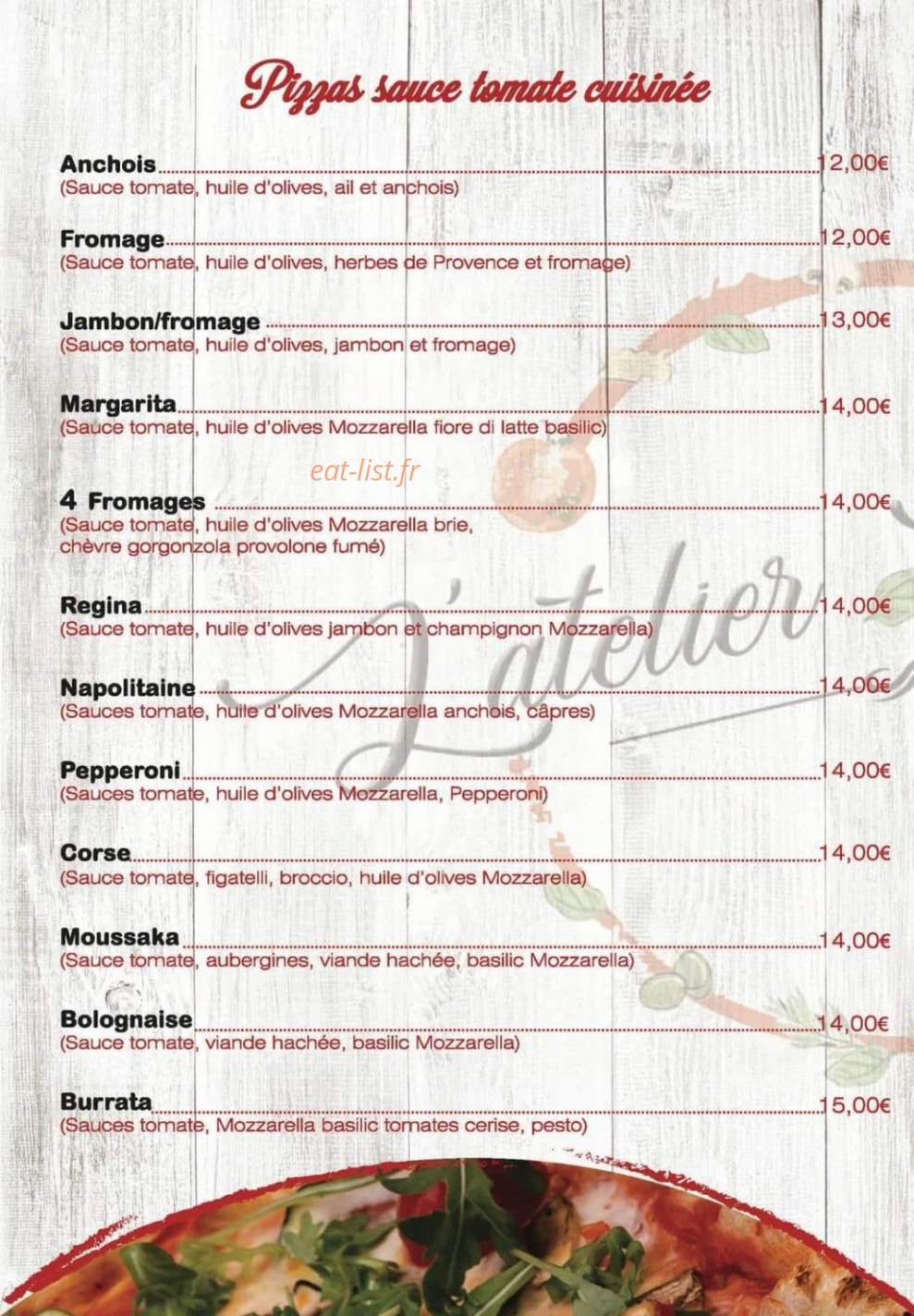 L'atelier pizza — carte page 2