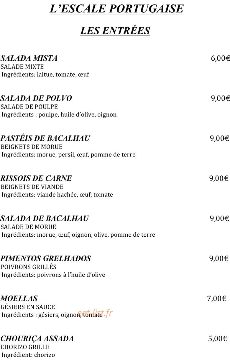 L'Escale Portugaise — carte page 1