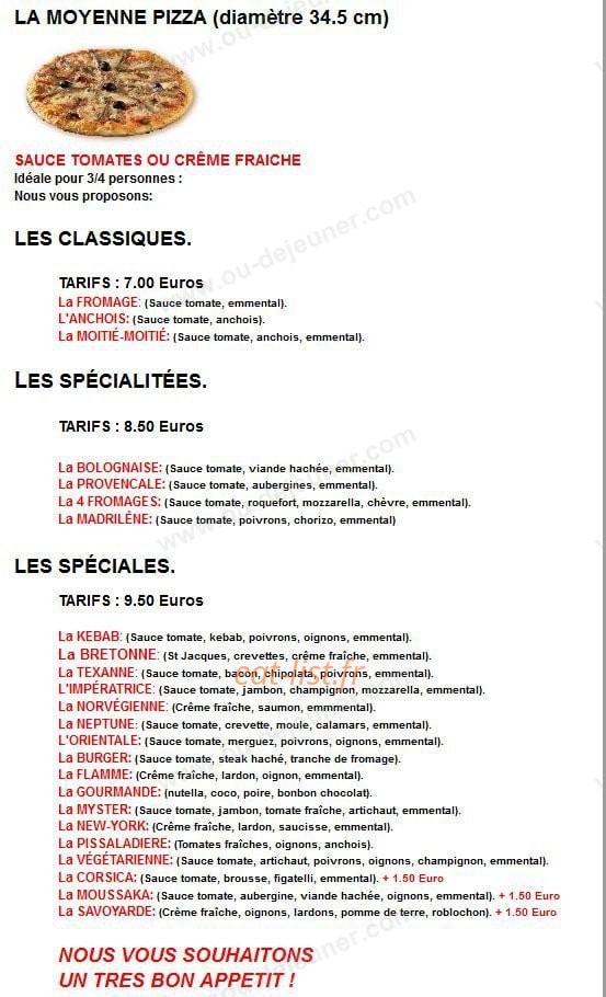 Myster Pizza — carte page 2