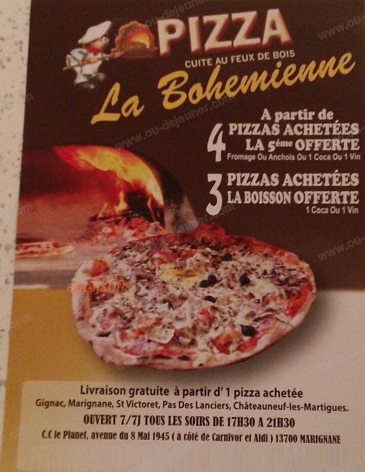 Pizza La Bohemienne — carte page 1