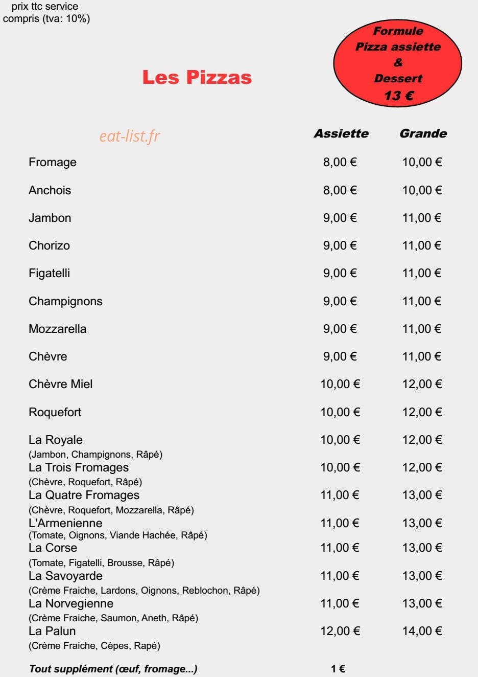 Restaurant le Palun — carte page 1