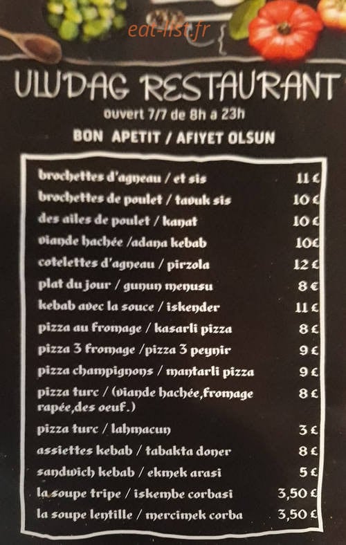 Uludag Restaurant — carte page 1