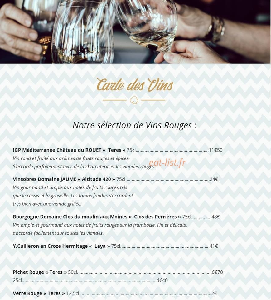Carte et menu de Aux Bons Sens à Saint Victoret — vins rouges