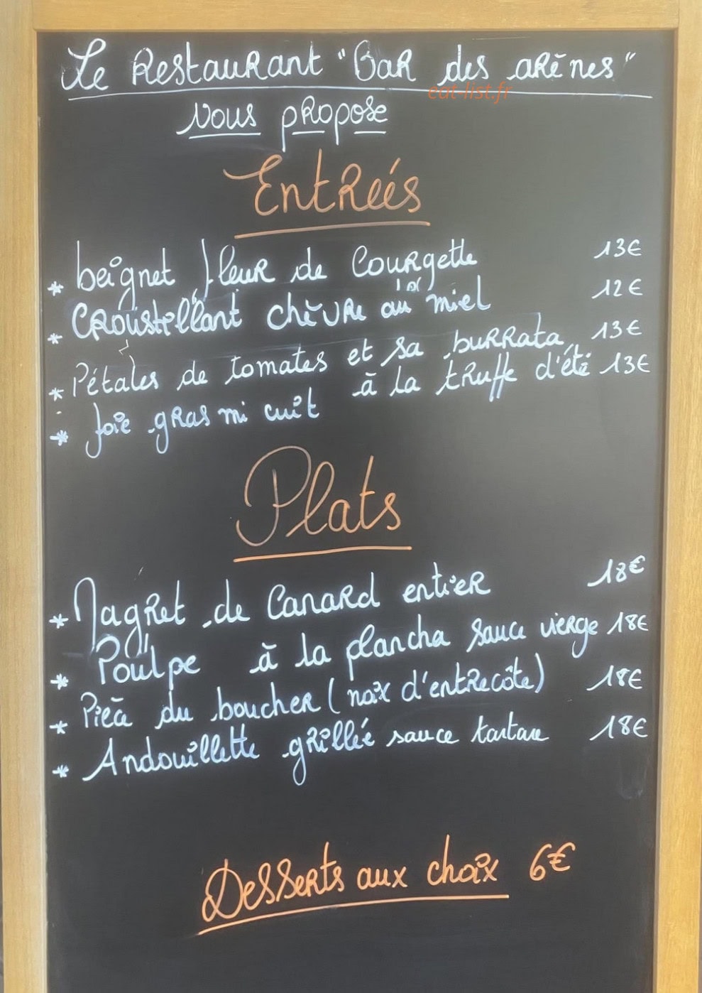 Bar des Arènes — carte page 1