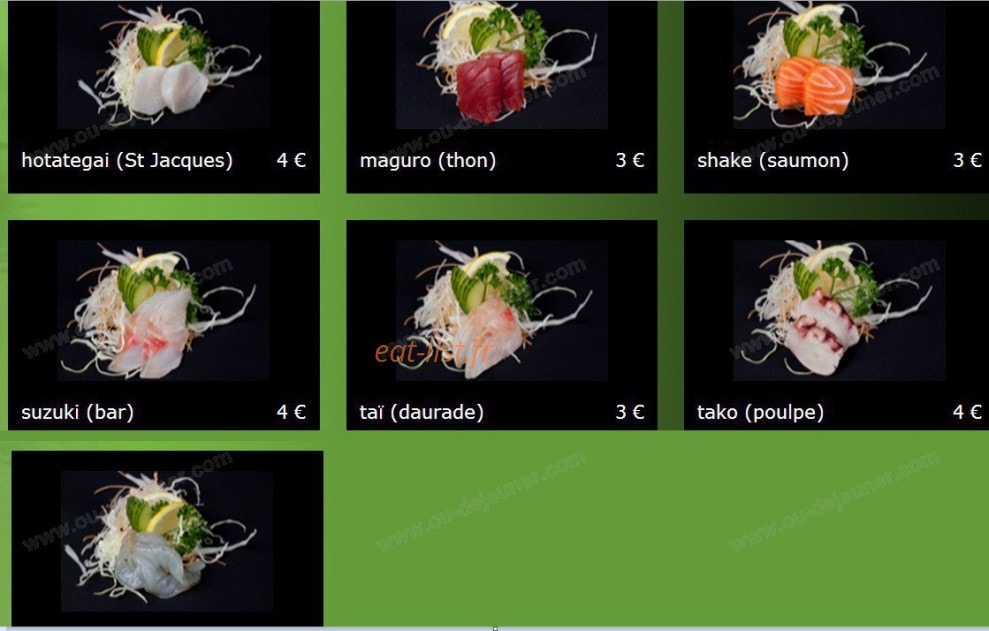 Carte et menu de Kana Sushi à Saint Cannat — Les sashimis