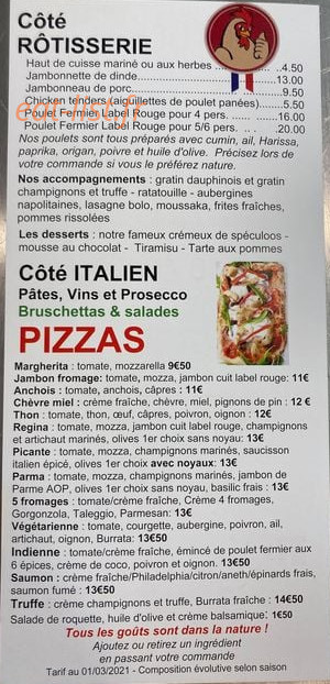 Carte et menu de La Rotisserie Italienne à Saint Cannat — Les côté rôtisserie et côté italien