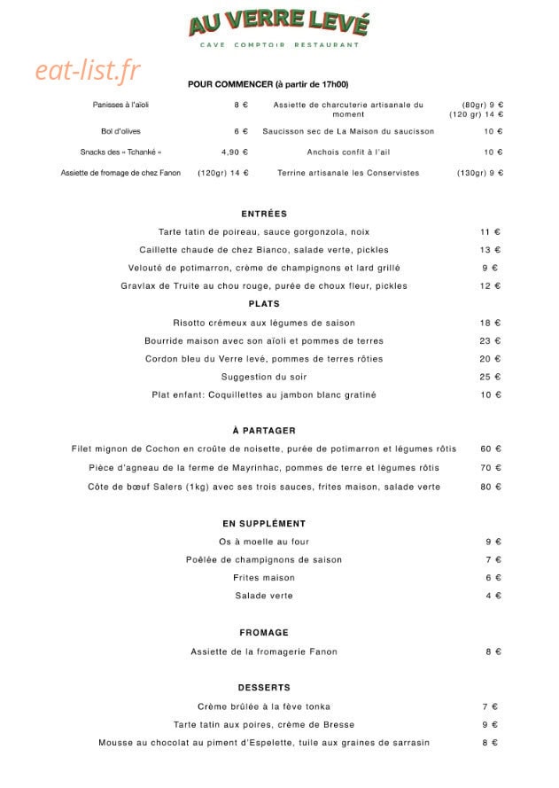 Au Verre Levé — carte page 1