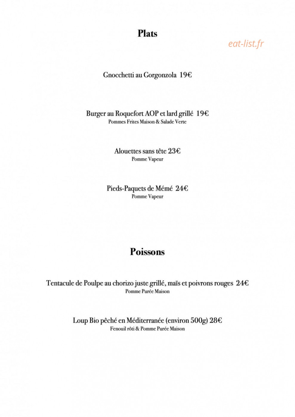 Restaurant George — carte page 4