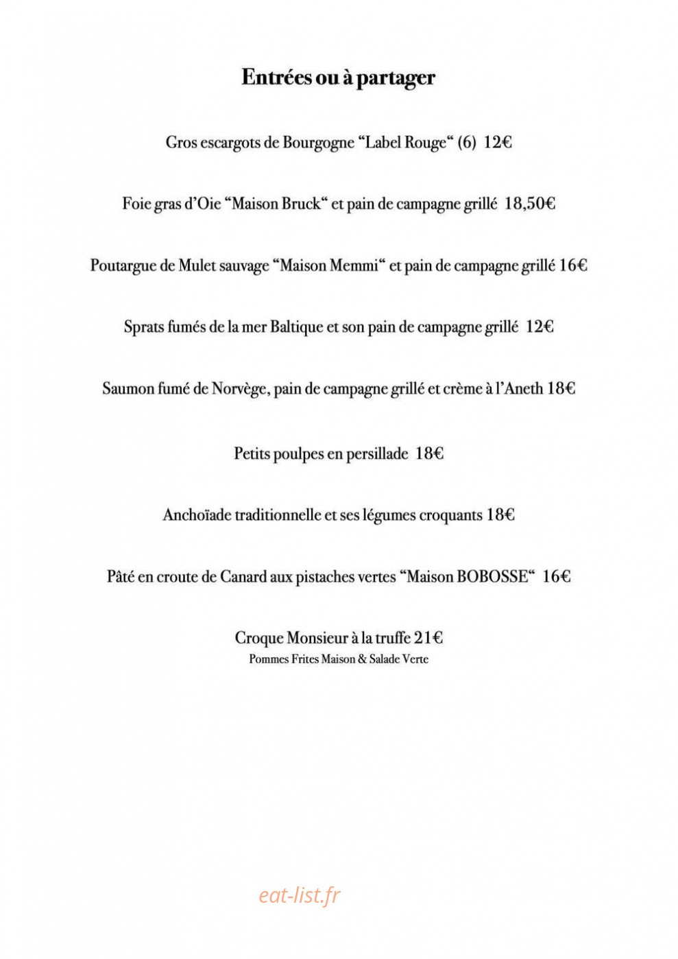 Restaurant George — carte page 1