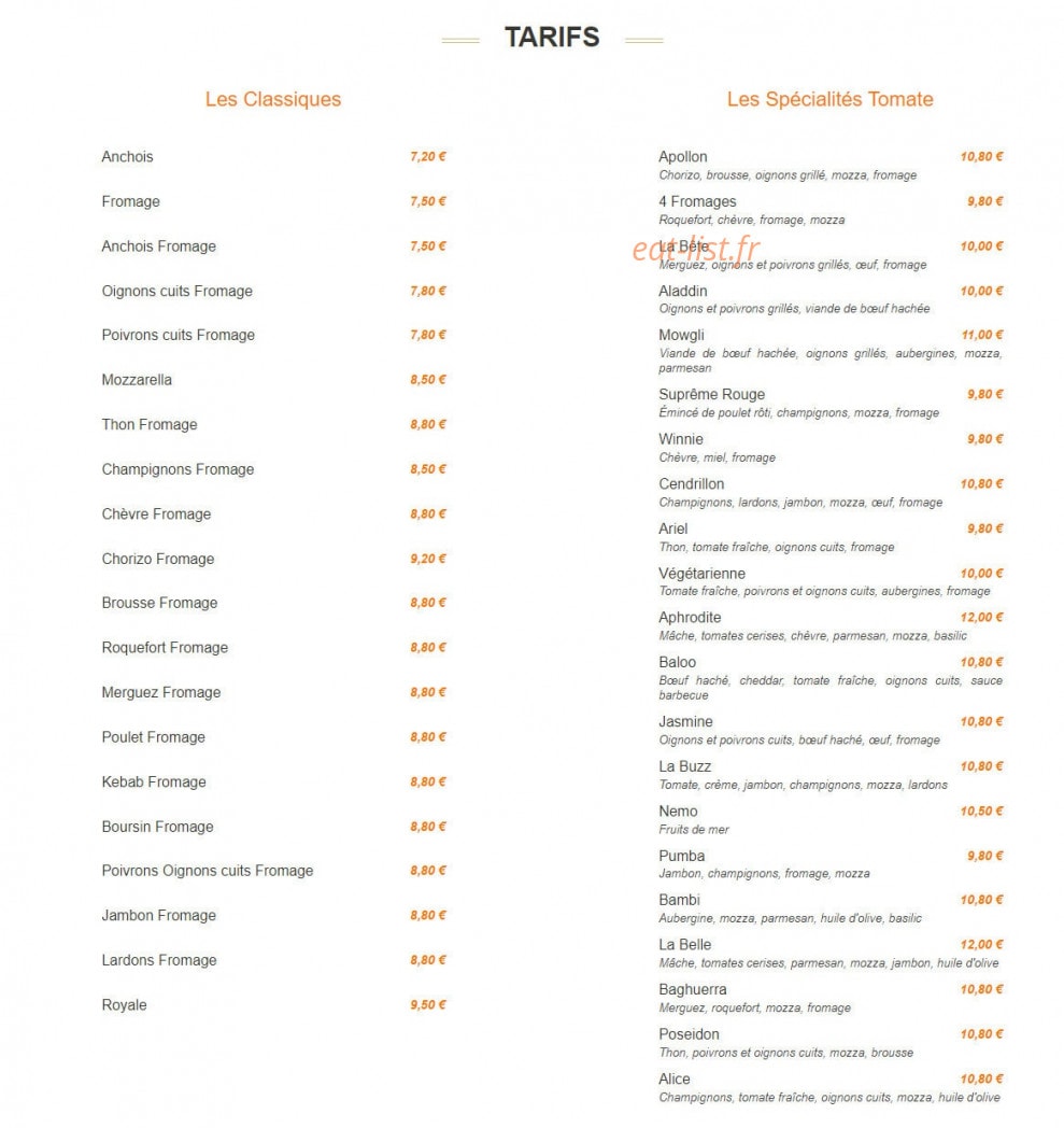 Pluto Pizza — carte page 1