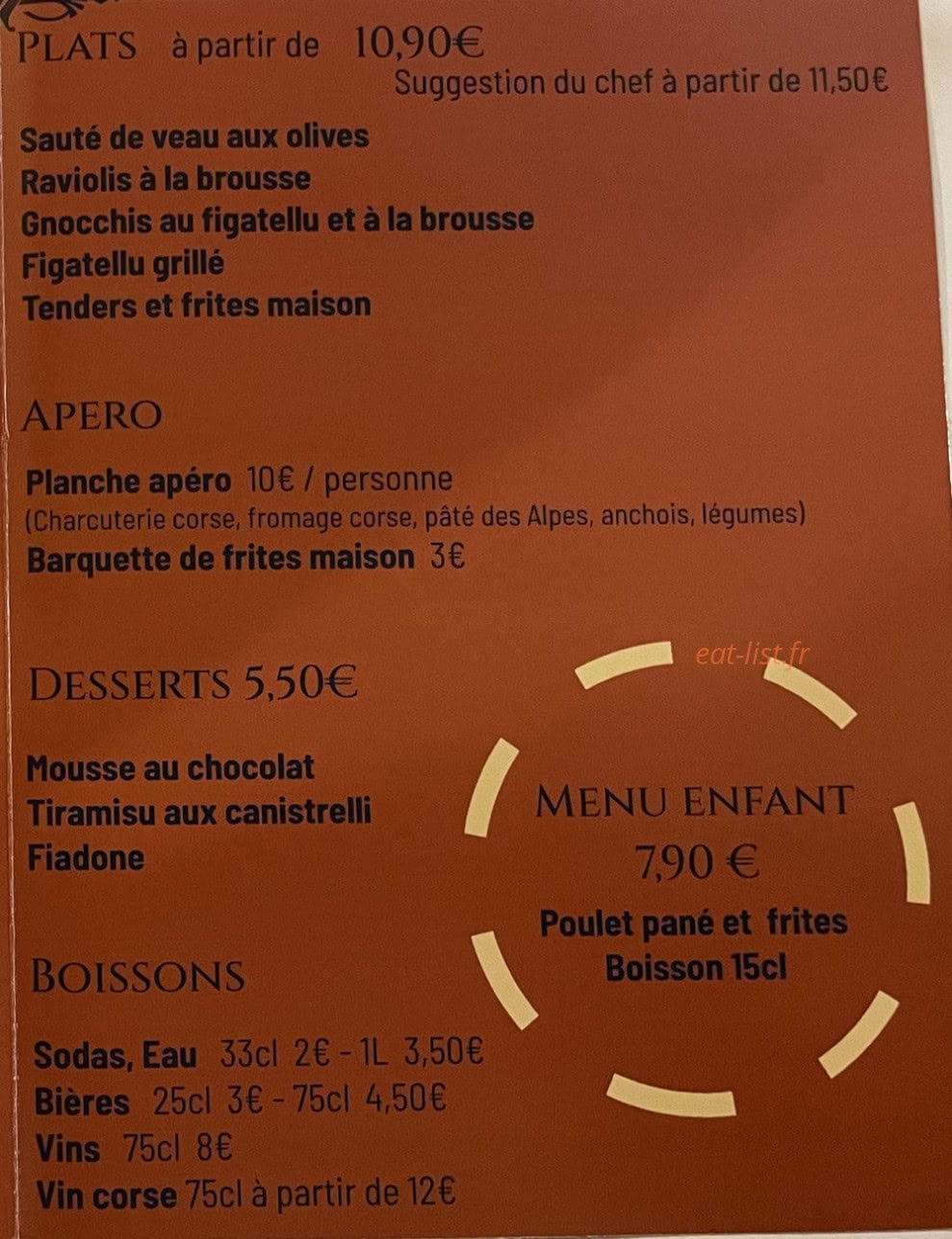 Trattoria corsica — carte page 3