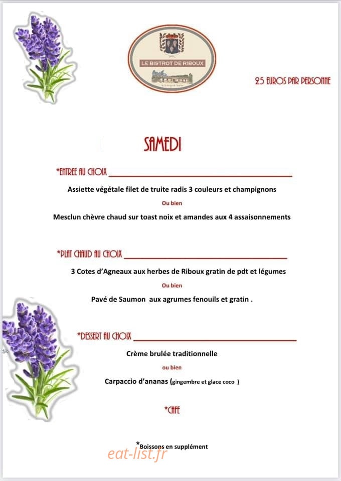 Le Bistrot de Riboux — carte page 1