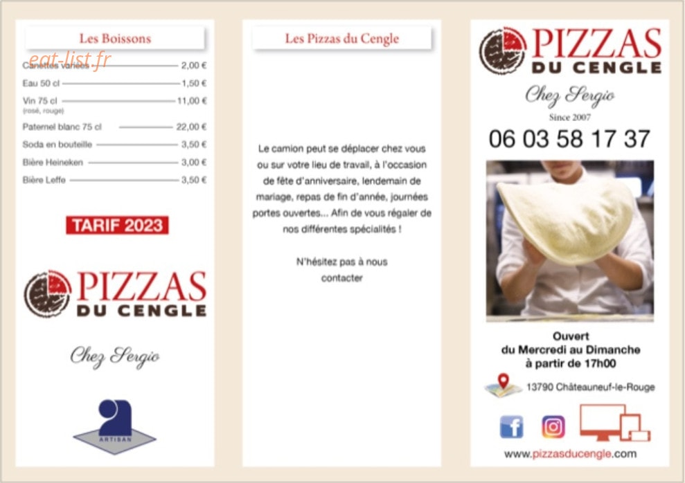 Les Pizzas du Cengle — carte page 1