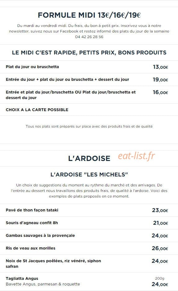 Les Michels Restaurant — carte page 1
