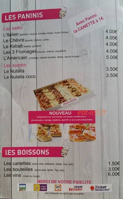 Louca Pizzas — carte page 4