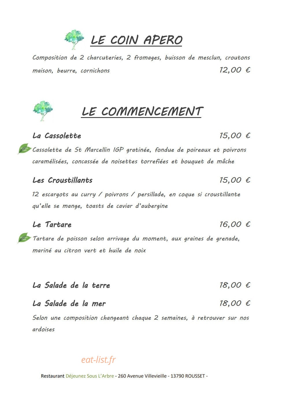 Restaurant Déjeunez Sous L'Arbre — carte page 2