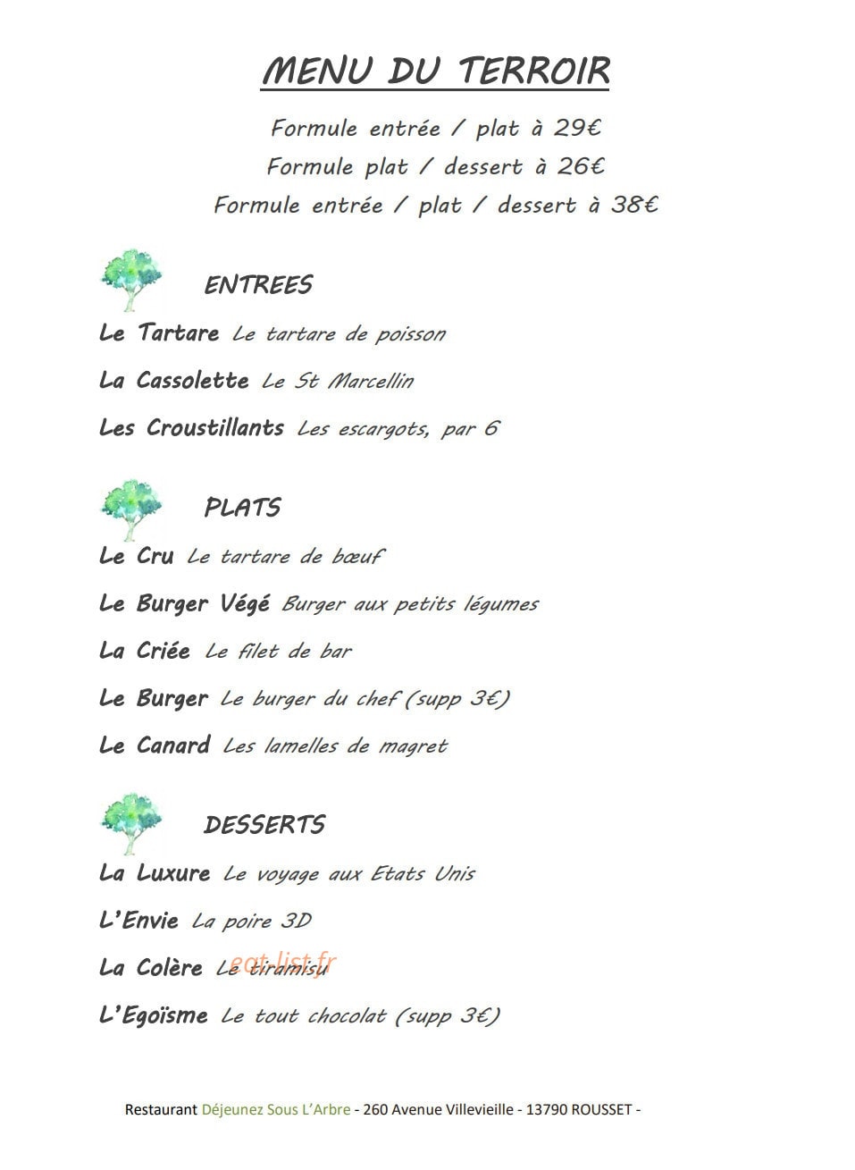 Restaurant Déjeunez Sous L'Arbre — carte page 5