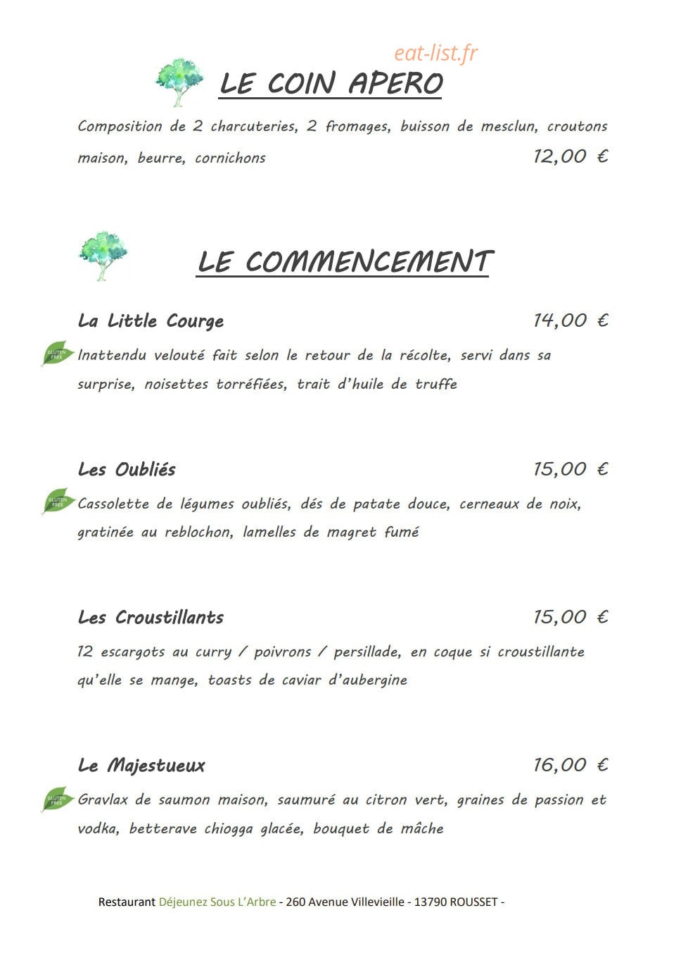 Restaurant Déjeunez Sous L'Arbre — carte page 7
