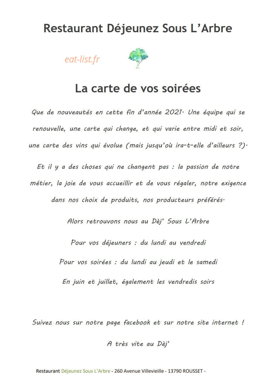 Restaurant Déjeunez Sous L'Arbre — carte page 6