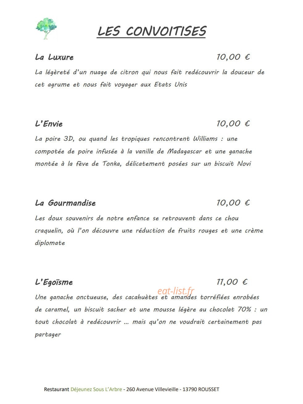 Restaurant Déjeunez Sous L'Arbre — carte page 9