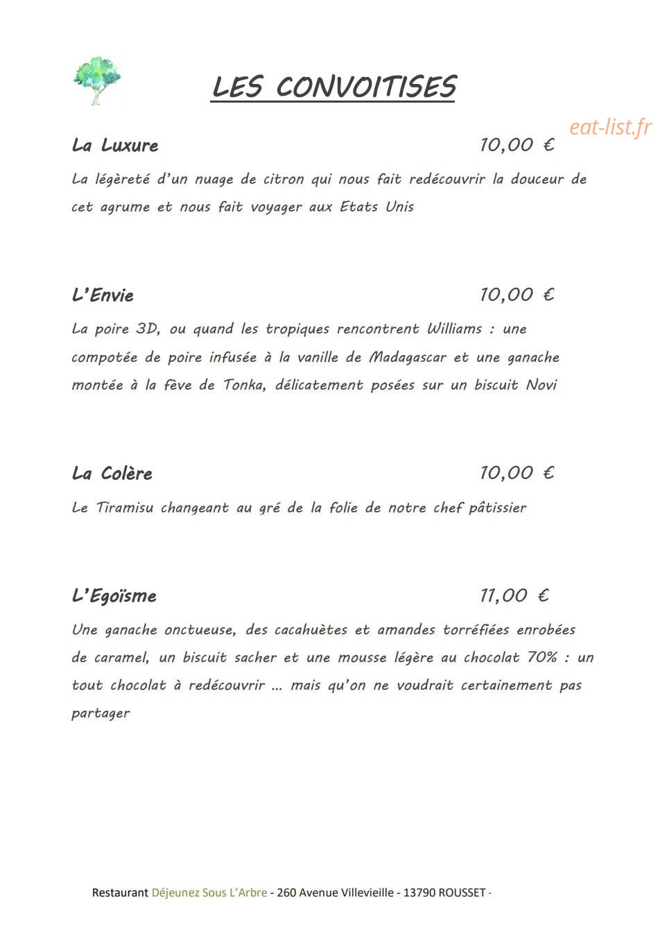 Restaurant Déjeunez Sous L'Arbre — carte page 4