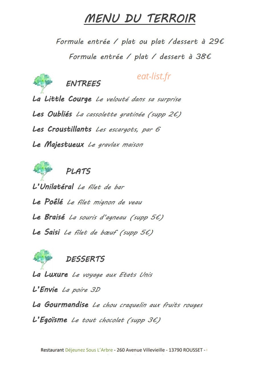 Restaurant Déjeunez Sous L'Arbre — carte page 10