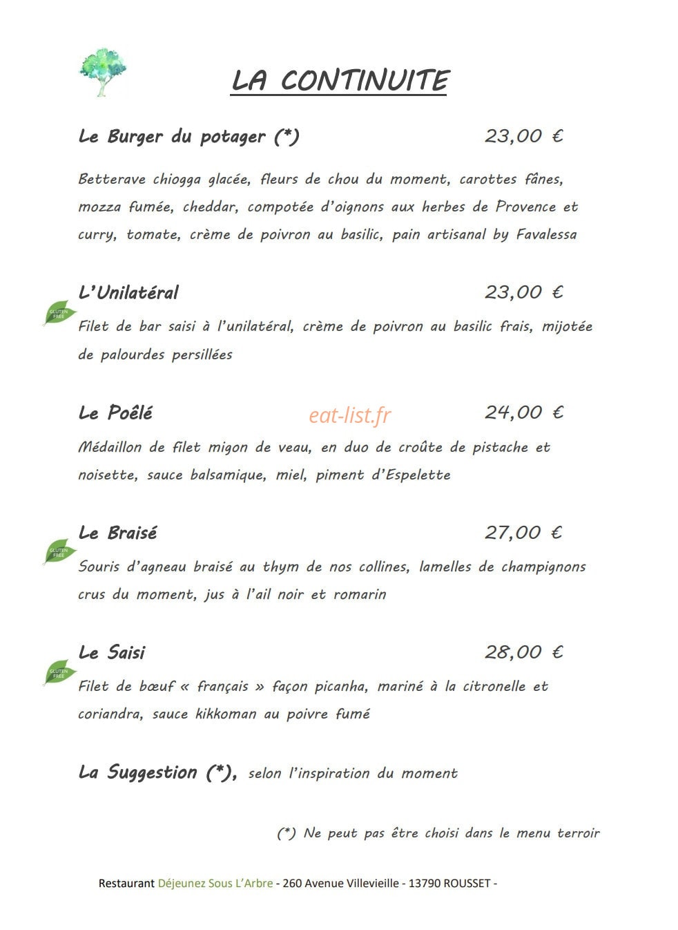 Restaurant Déjeunez Sous L'Arbre — carte page 8