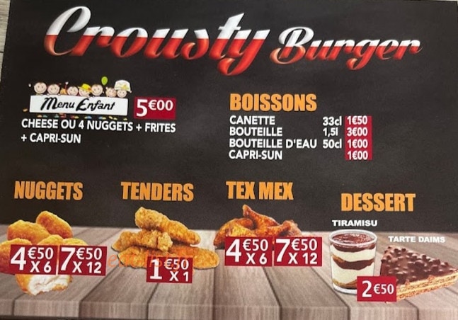Crousty Burger — carte page 2