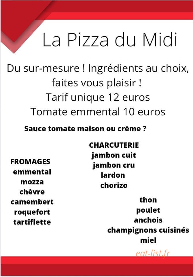 La Pizza du Midi — carte page 1
